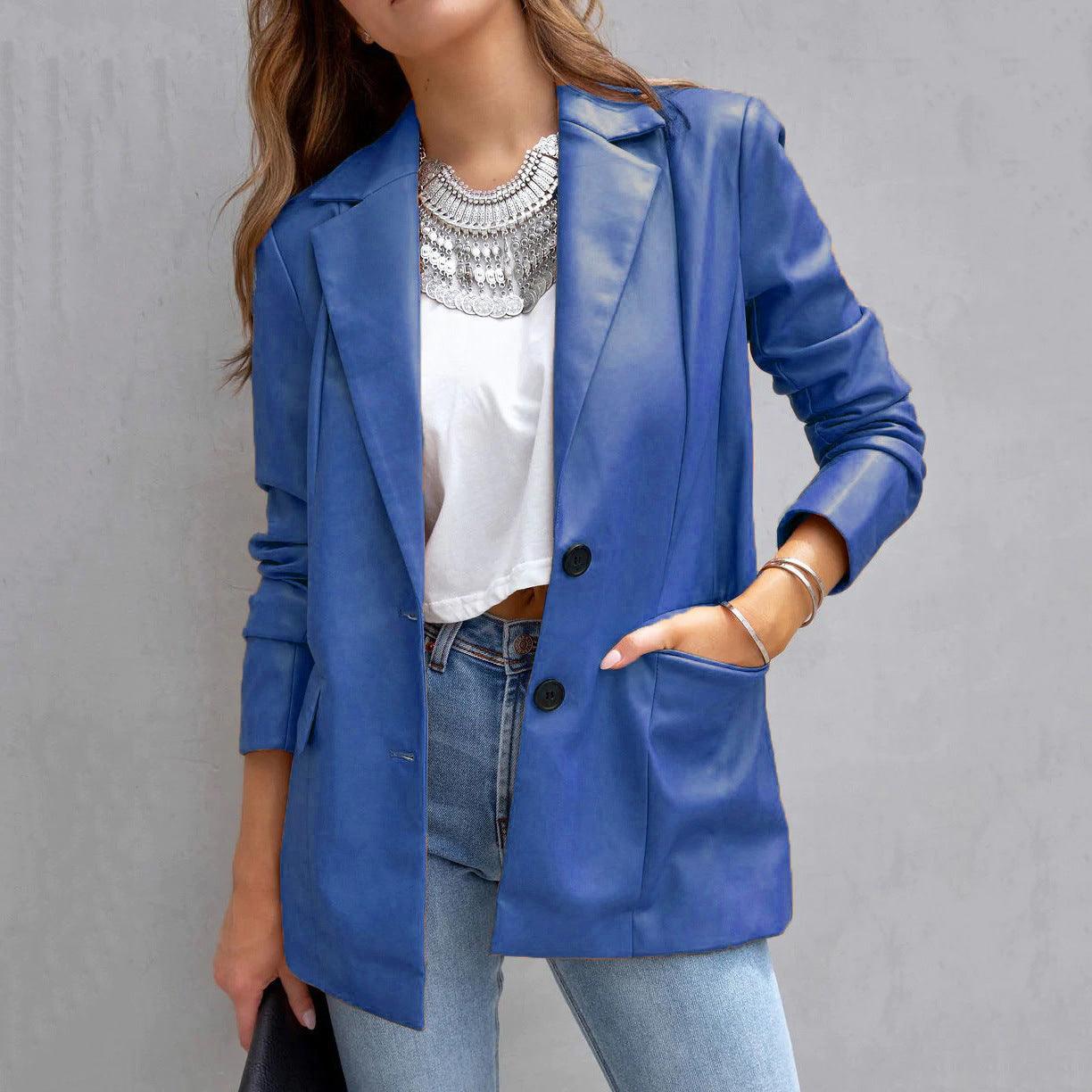 Long Sleeve Button Pu Cardigan Coat For Women - Nioor