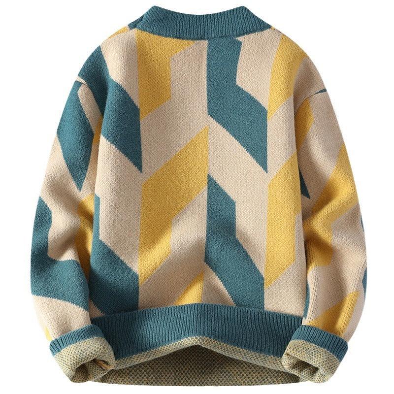 Round Neck Sweater Autumn And Winter Cool Contrast Color Sweater - Nioor