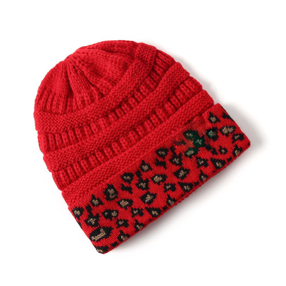 Beanie Women's Warm Leopard Print Knitted Hat Winter - Nioor