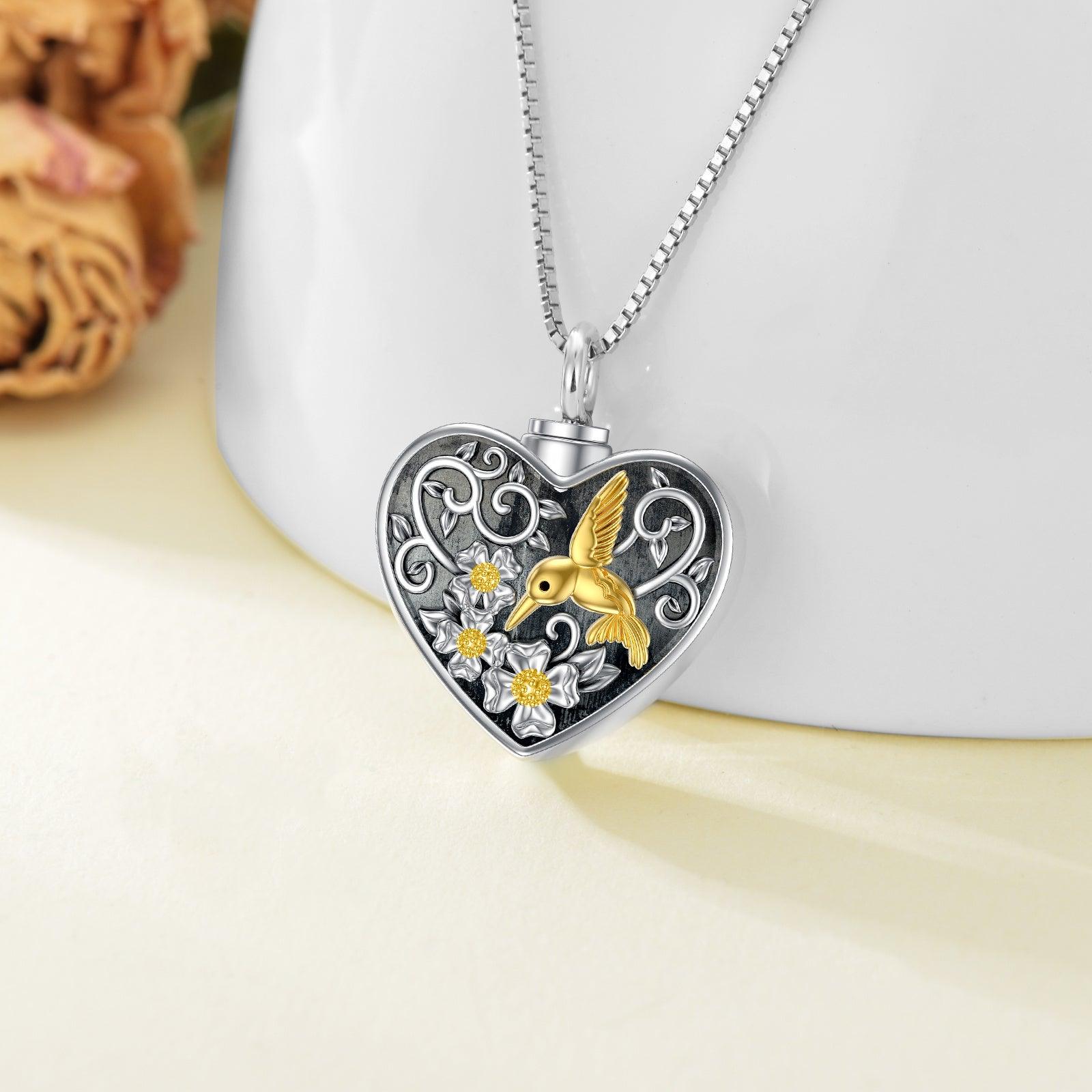 Heart Hummingbird Urn Necklace for Ashes Cremation Jewelry for Women - Nioor