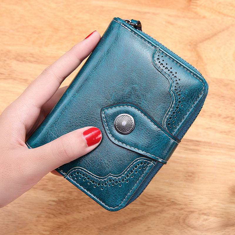 Women's Retro Wax Leather Zipper Wallet