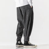 Striped Wool And Fleece Thickened Loose Chinese Style Overalls - Nioor