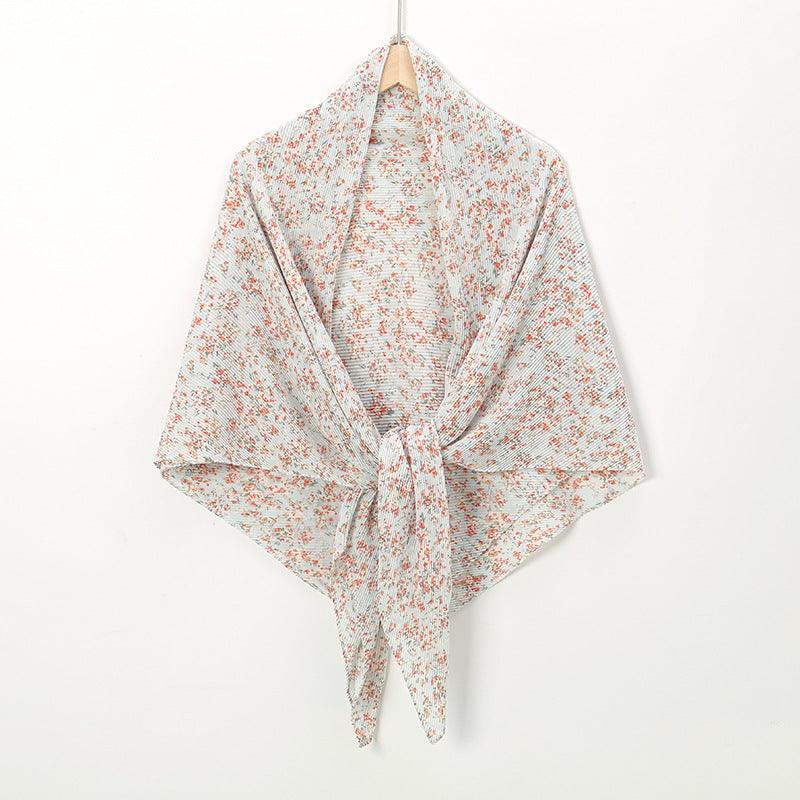 Pearl Chiffon Printed Square Scarf Pleated Scarf - Nioor