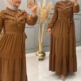 New Muslim Robe Solid Color With Belt Fashion Casual Dress