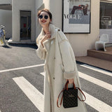 Women's Fashionable Suede White Fur Coat - Nioor