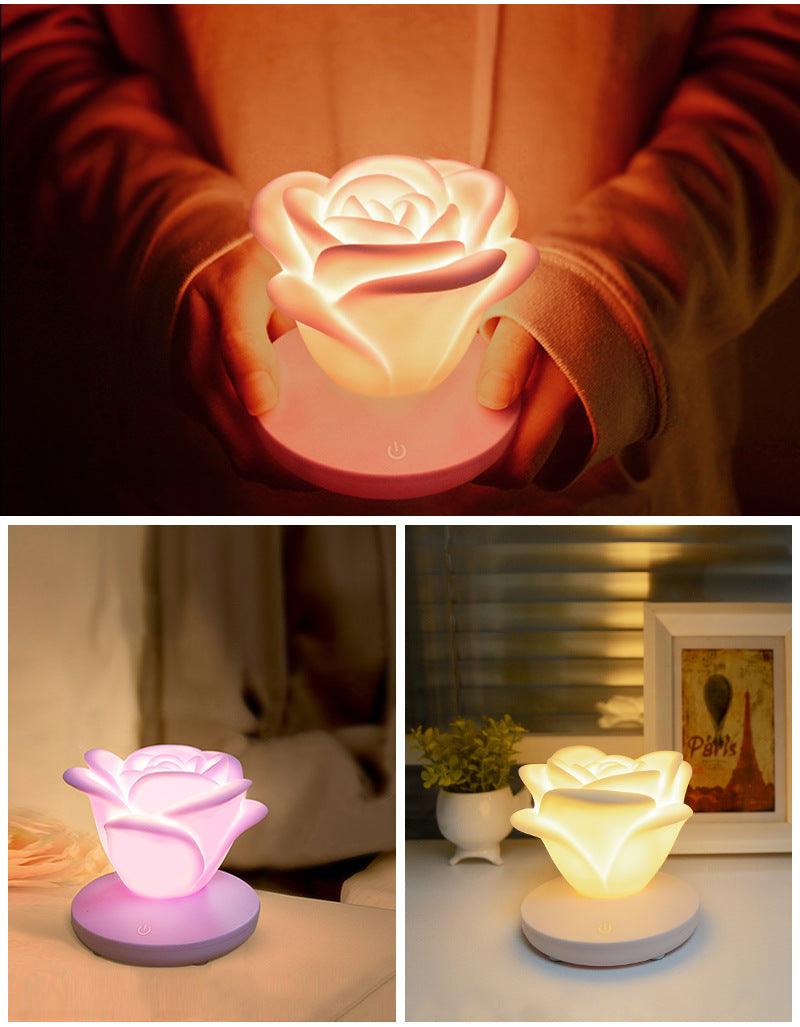 4 Colors Romantic Rose-shape Three Lighting Level Dimming Touch Night Light Valentine's Day Night Light - Nioor