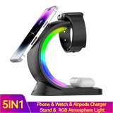 4 In 1 Magnetic Wireless Charger Fast Charging For Smart Phone Atmosphere Light Charging Station For Airpods Pro I-phone Watch - Nioor