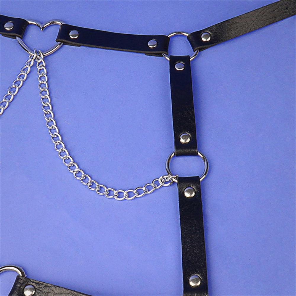 Punk Lady Sweet Love Heart Chain Leather Strap Sexy Waist Chain Body Chain Show Club Dance Leather Belt - Nioor