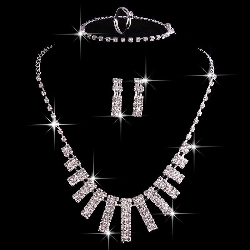 Hao Yue jewelry set, foreign trade explosion jewelry, bridal jewelry four sets, wedding match crystal jewelry set - Nioor