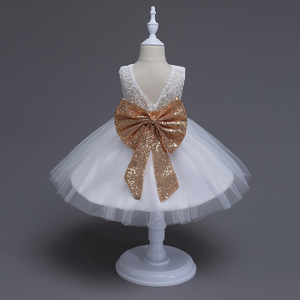 The summer and sequins big bow skirts and sleeveless dress baby child lace princess skirt dress