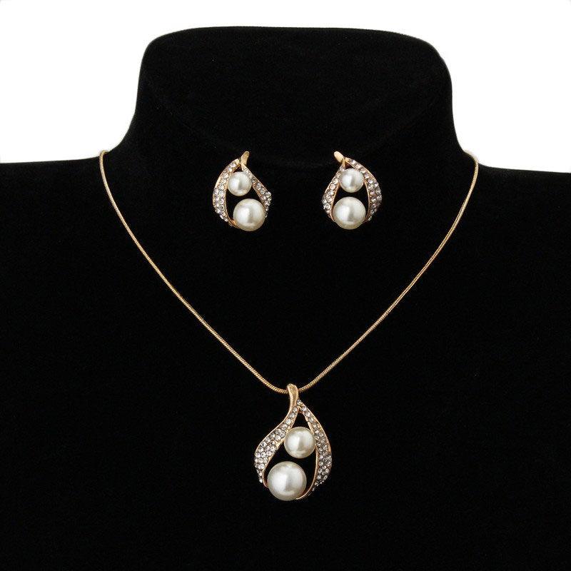 Europe and the United States foreign trade exquisite package with bridal jewelry set pearl water drop two Pearl Necklace Set - Nioor