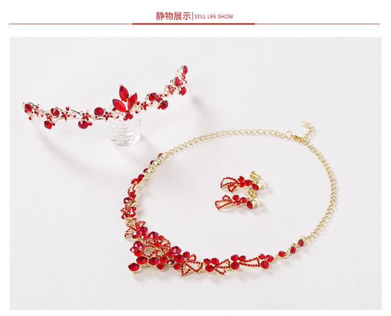 Bridal jewelry, red necklace, earrings, three sets of toast, clothing accessories wholesale - Nioor