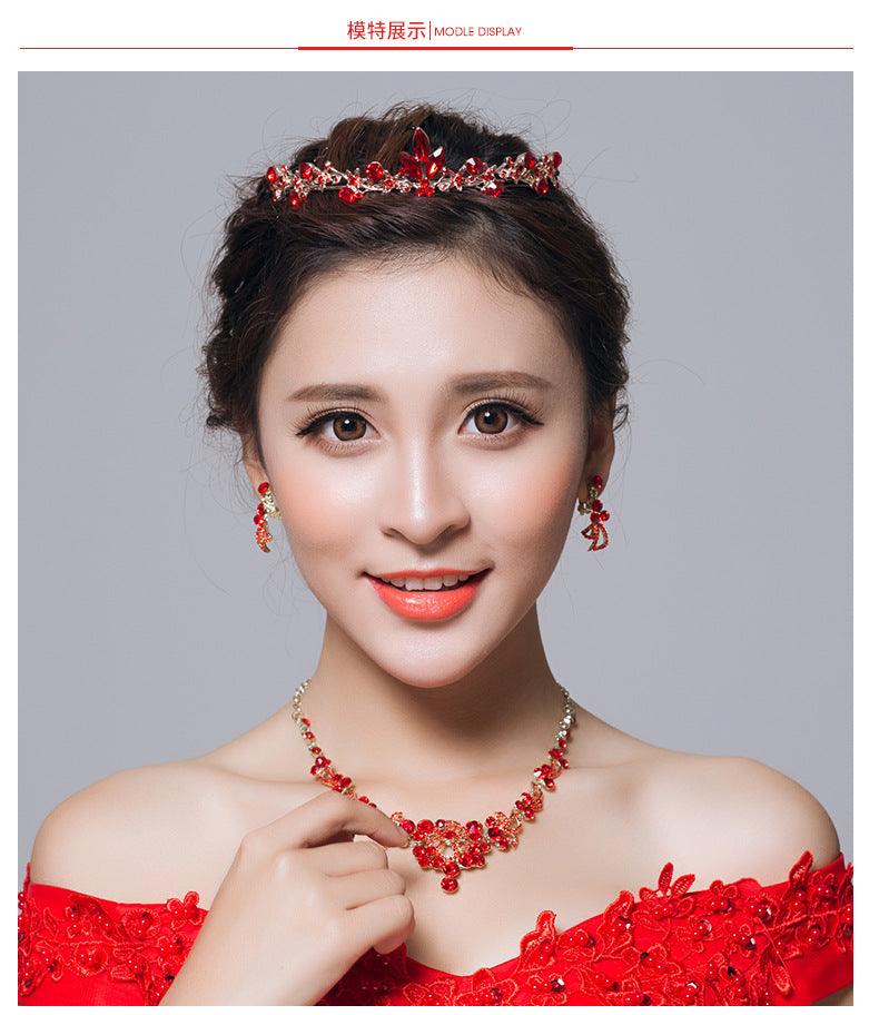 Bridal jewelry, red necklace, earrings, three sets of toast, clothing accessories wholesale - Nioor