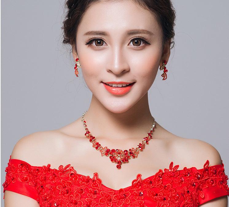 Bridal jewelry, red necklace, earrings, three sets of toast, clothing accessories wholesale - Nioor