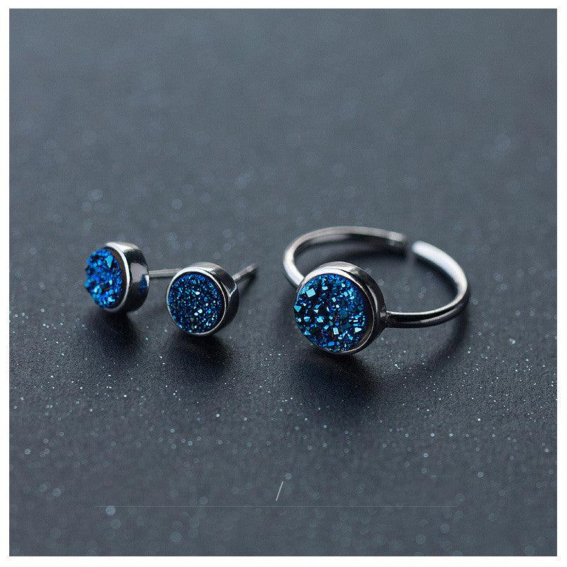 Round Blue Crystal Stud Earrings - Nioor