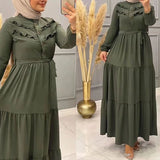 New Muslim Robe Solid Color With Belt Fashion Casual Dress