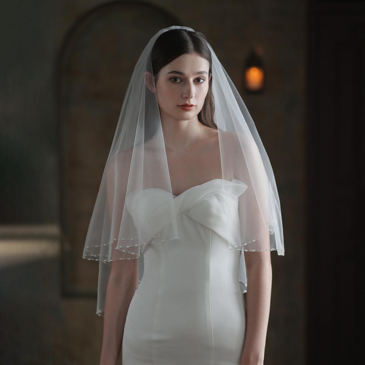 Exquisite Handmade Beaded Bridal Veil - Nioor