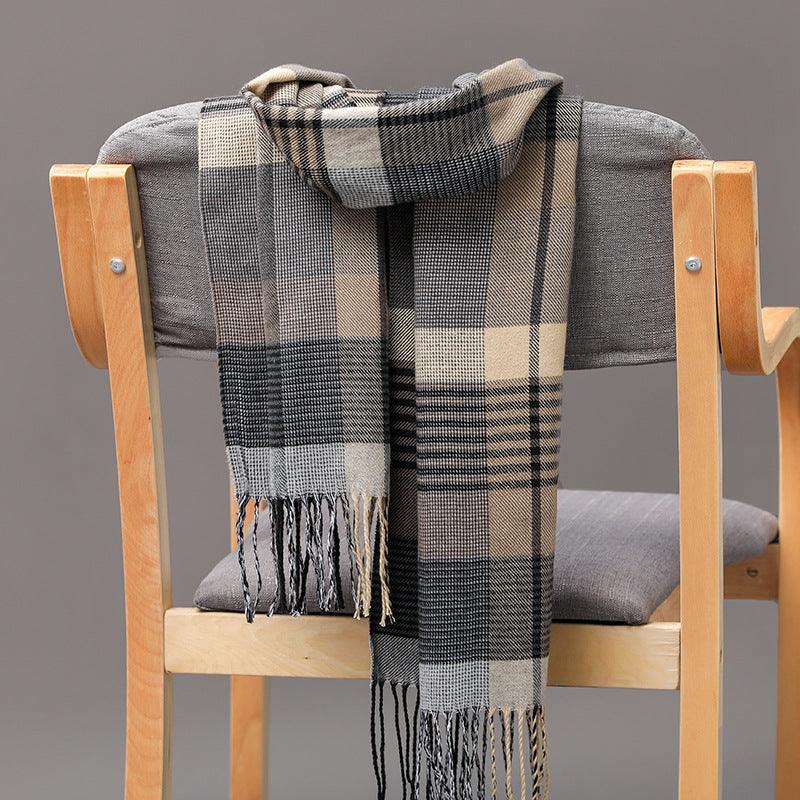 British Plaid Imitation Cashmere Tassels Couple Parent-child Men's Scarf - Nioor