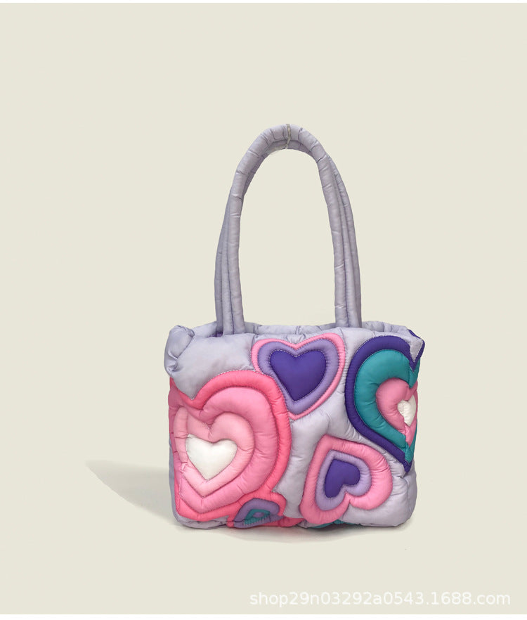 Down For Women Large Capacity Large Bag Heart Printing Fluffy