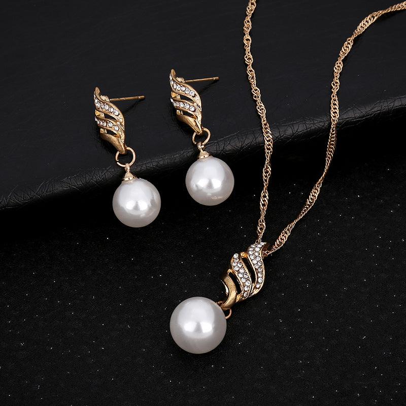 Europe and the United States eBay explosion models accessories wholesale bride accessories Pearl Diamond Necklace Set Earrings wavy lines - Nioor