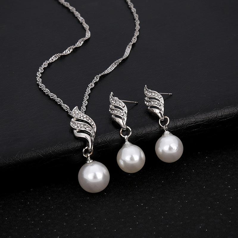 Europe and the United States eBay explosion models accessories wholesale bride accessories Pearl Diamond Necklace Set Earrings wavy lines - Nioor