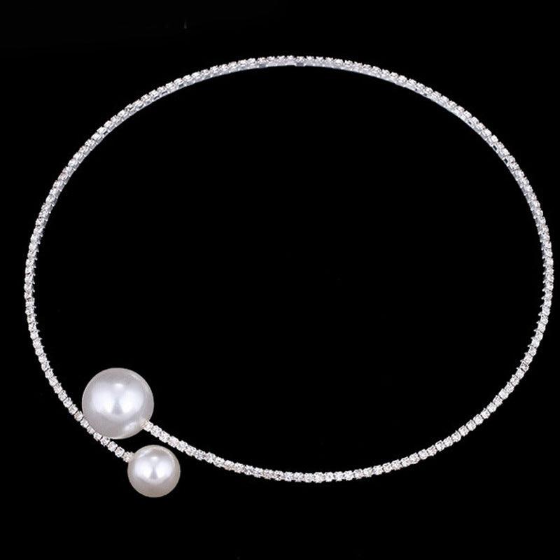 The bride wedding accessories crystal pearl diamond drill collar Necklace Bracelet Adjustable two piece suit - Nioor