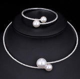 The bride wedding accessories crystal pearl diamond drill collar Necklace Bracelet Adjustable two piece suit - Nioor