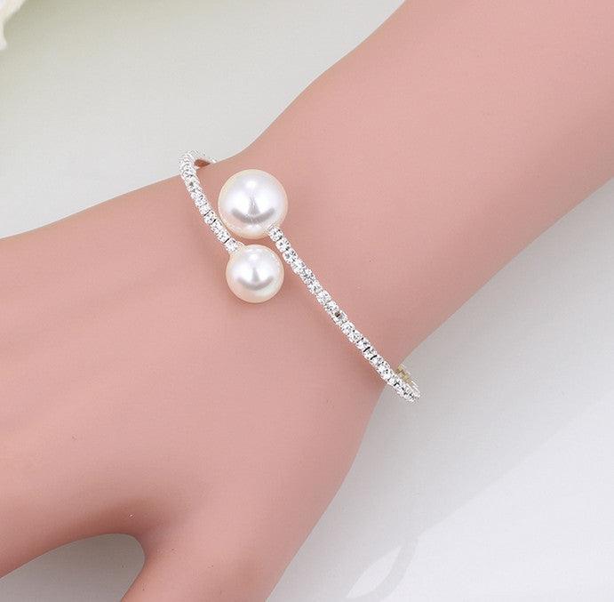 The bride wedding accessories crystal pearl diamond drill collar Necklace Bracelet Adjustable two piece suit - Nioor