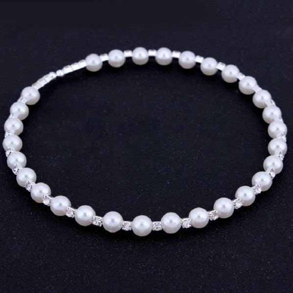 Bridal bridal accessories 8MM handmade pearls, Rhinestone necklaces, necklaces, bracelets, earrings, three sets of suits - Nioor