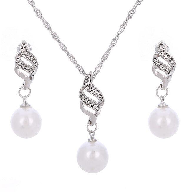 Europe and the United States eBay explosion models accessories wholesale bride accessories Pearl Diamond Necklace Set Earrings wavy lines - Nioor