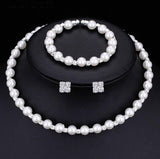 Bridal bridal accessories 8MM handmade pearls, Rhinestone necklaces, necklaces, bracelets, earrings, three sets of suits - Nioor