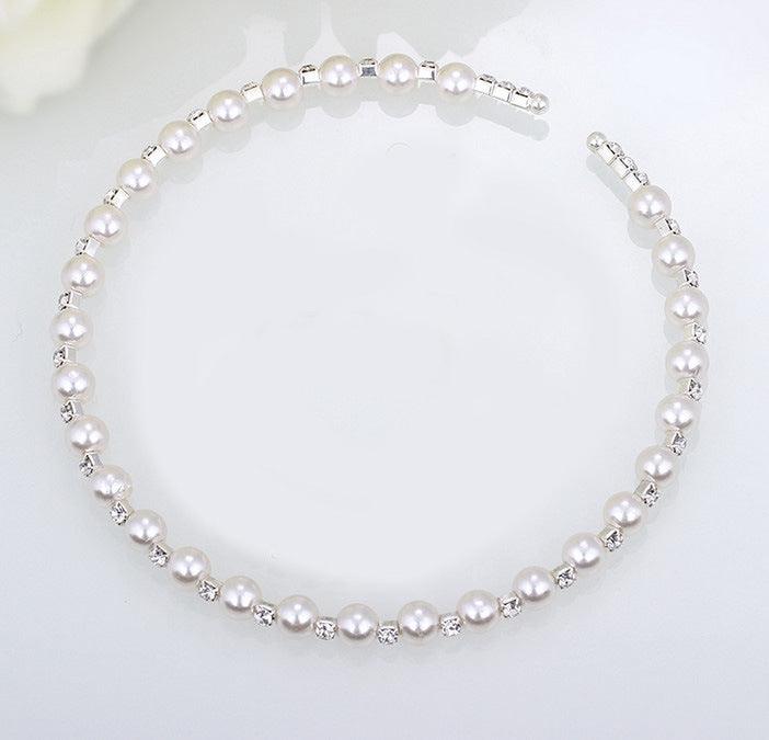 Bridal bridal accessories 8MM handmade pearls, Rhinestone necklaces, necklaces, bracelets, earrings, three sets of suits - Nioor