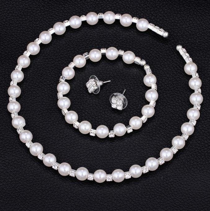 Bridal bridal accessories 8MM handmade pearls, Rhinestone necklaces, necklaces, bracelets, earrings, three sets of suits - Nioor