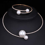 The bride wedding accessories crystal pearl diamond drill collar Necklace Bracelet Adjustable two piece suit - Nioor