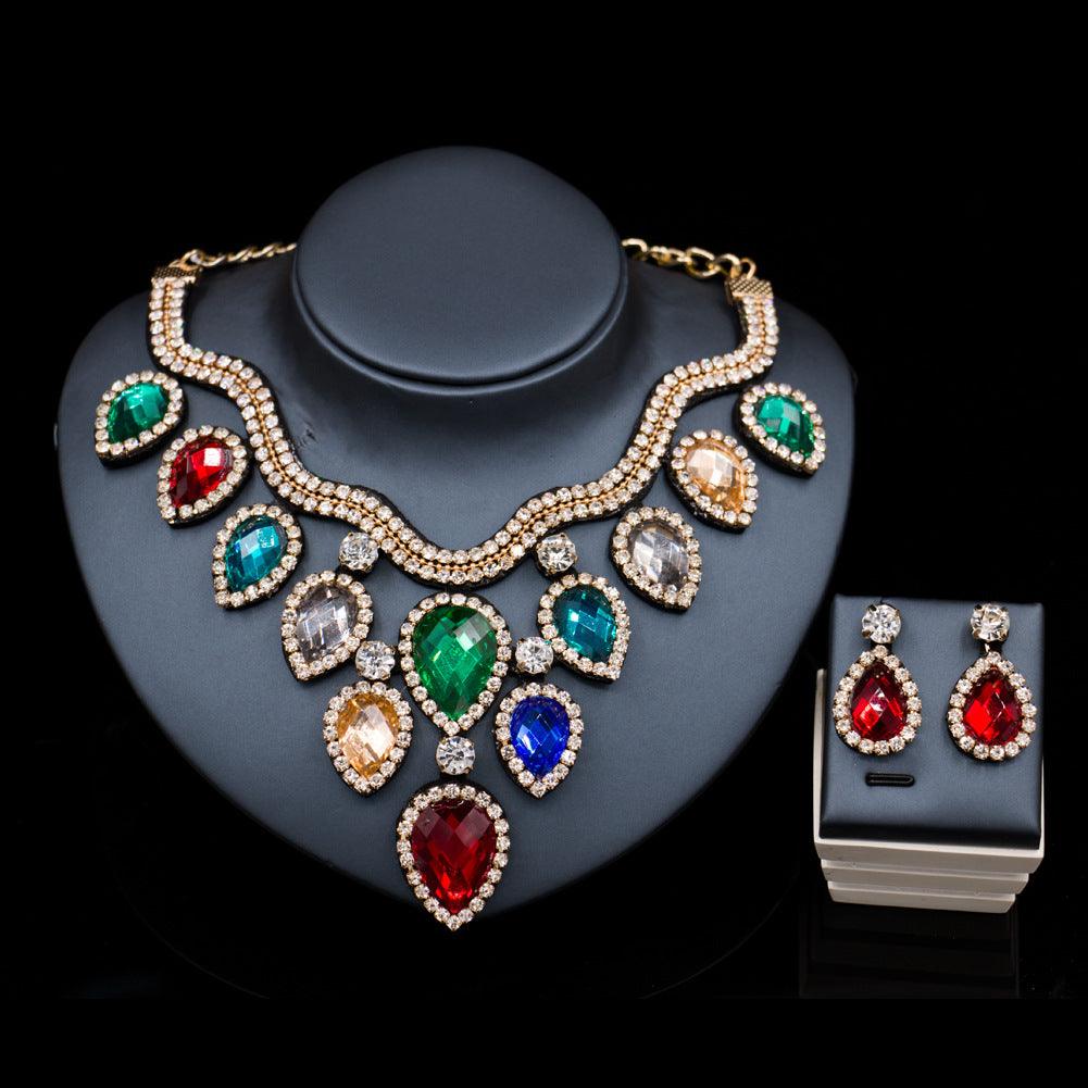 Fast Selling Explosion, Middle East, Europe And America, Colorful Exaggerated Bride Necklace, Earring Set, Cross Border High Quality Goods Supply - Nioor