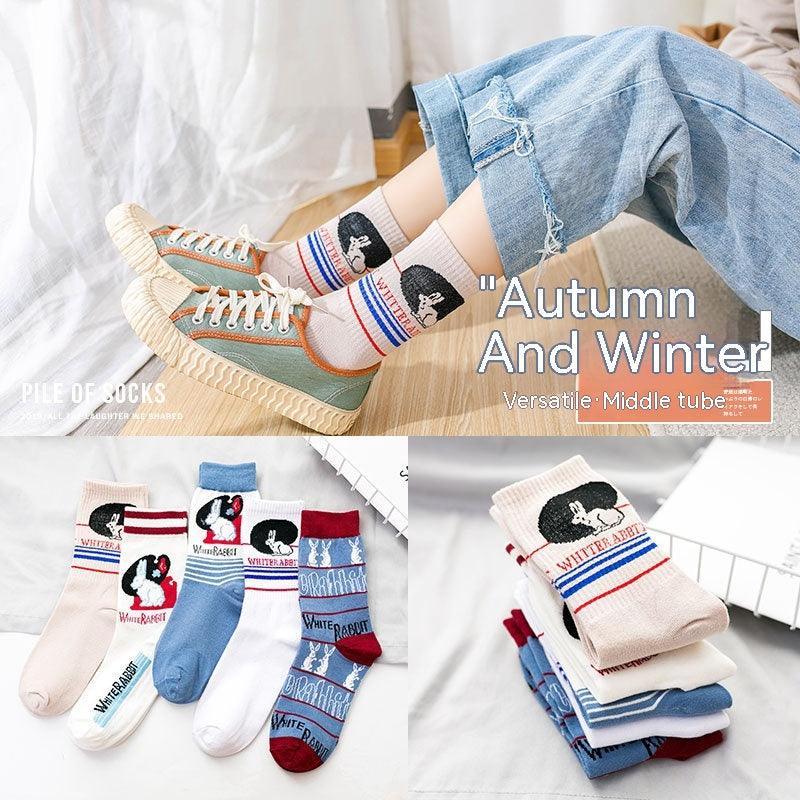 Socks Trendy Tube White Rabbit High-top Cotton Socks - Nioor