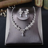 TL216 White Rhinestone Necklace Earrings Set Zircon Butterfly Pendant Earrings Pierced Drop Bride Two Piece - Nioor