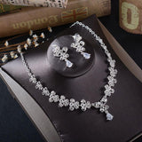 TL216 White Rhinestone Necklace Earrings Set Zircon Butterfly Pendant Earrings Pierced Drop Bride Two Piece - Nioor