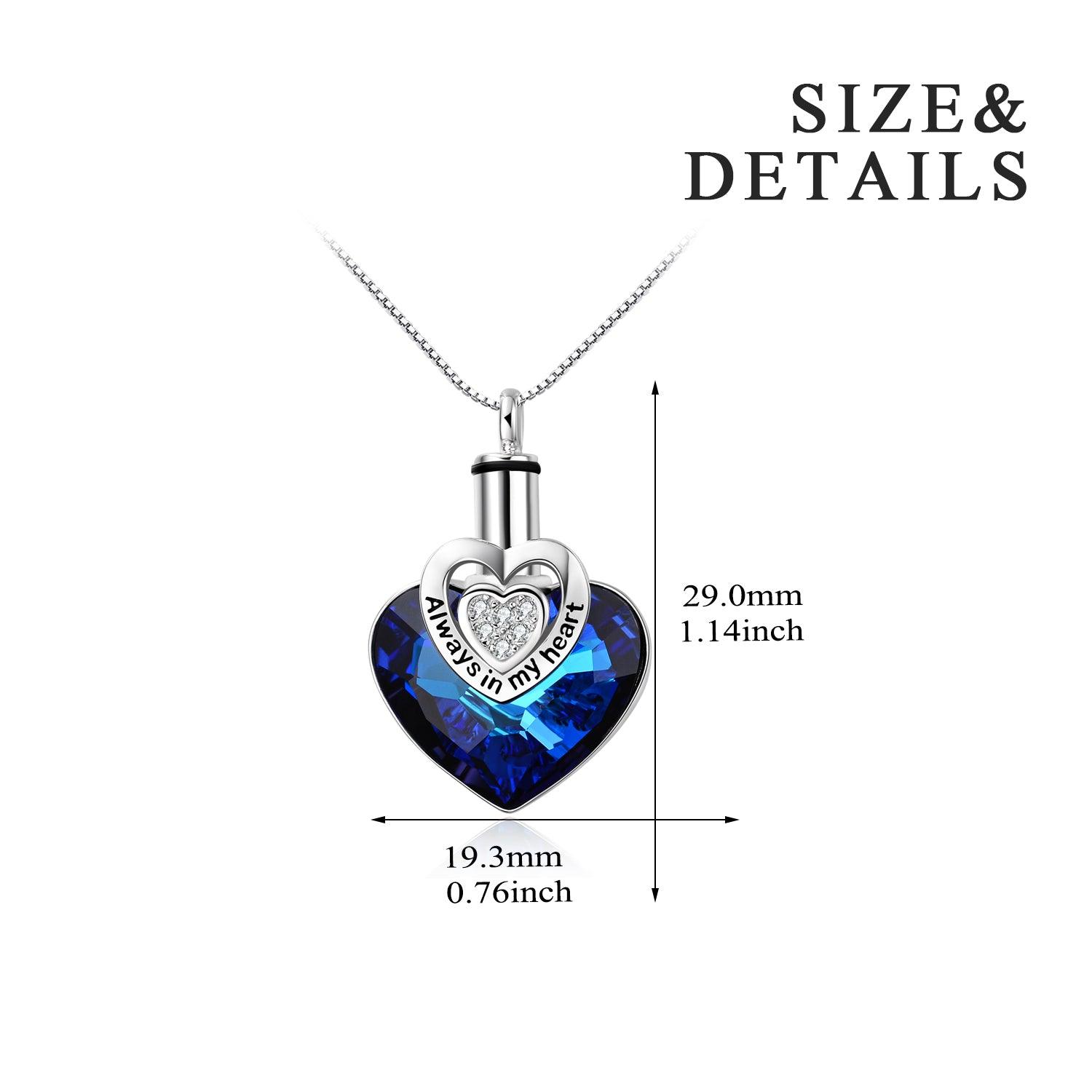 Crystal from Austria Heart Urn Cremation Keepsake Necklace in White Gold Plated Sterling Silver - Nioor