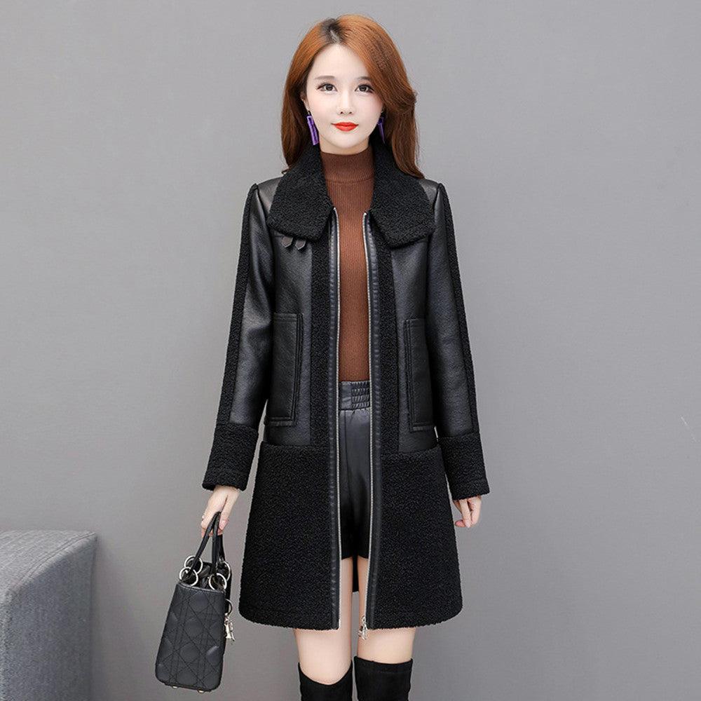 Ladies Leather Thickened Fur Coat Lapel - Nioor