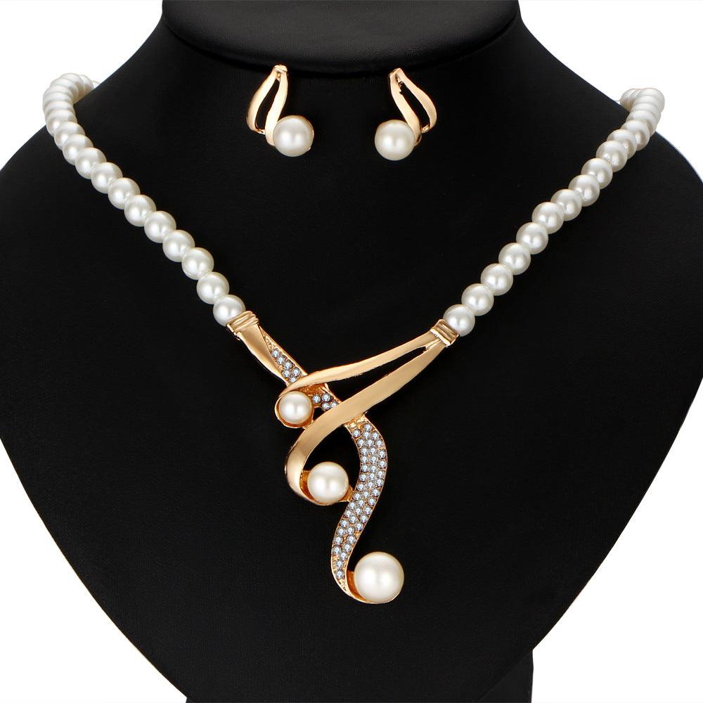 Europe and the United States cross border personality pearl clavicle necklace, high-end jewelry, pearl necklace, earrings set two sets - Nioor