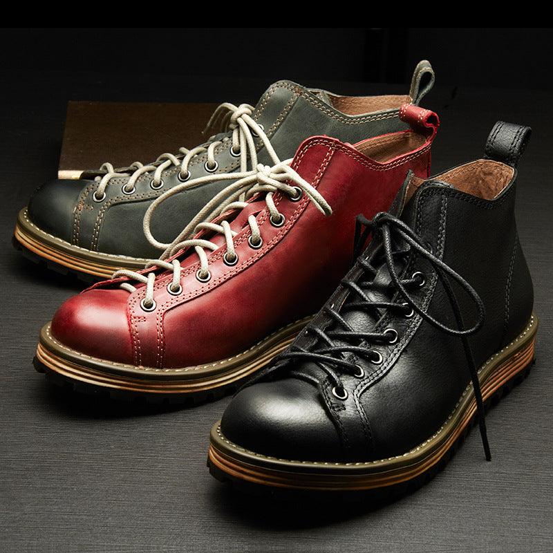 Men's Vintage Leather Big Toe Martin Boots - Nioor