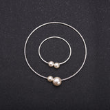 The bride wedding accessories crystal pearl diamond drill collar Necklace Bracelet Adjustable two piece suit - Nioor