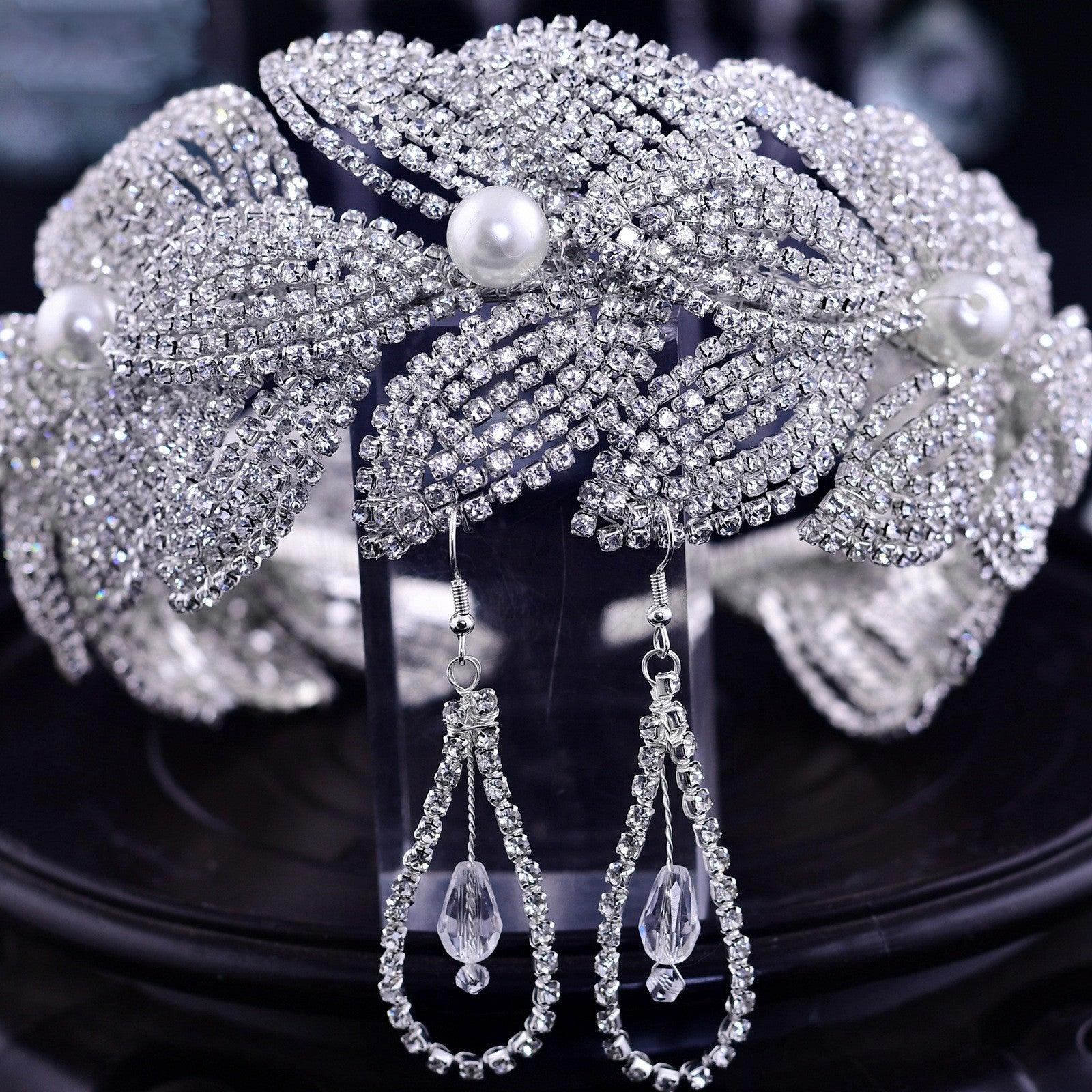 Rhinestone Leaf Handmade Headband Bridal Wedding Headdress - Nioor