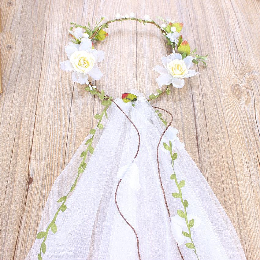 Bridal Veil Handmade White Rose Rattan Wreath - Nioor