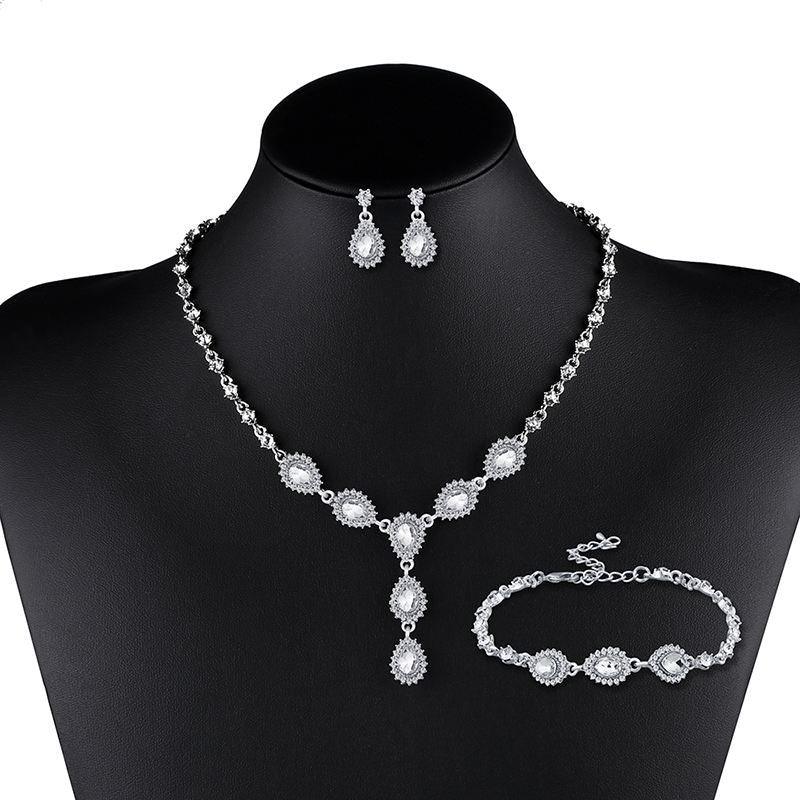 The bride jewelry jewelry suite Earrings photography evening party and two sets of nkn50 Zircon Earrings Necklace - Nioor