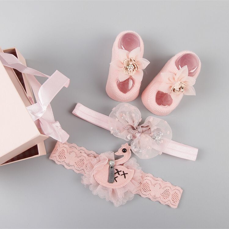 New baby hair accessories socks and shoes set box