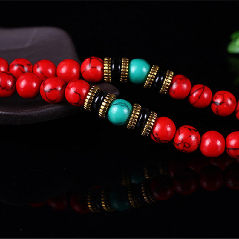 108 prayer beads red turquoise bracelet