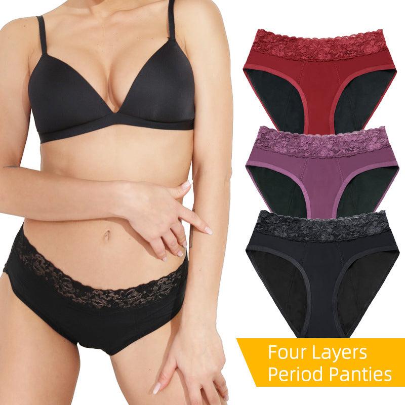 Mid-rise Waist Hollow Lace Four-layer Sanitary Panty - Nioor