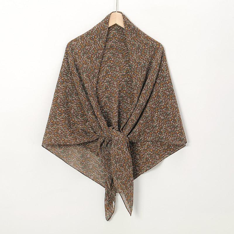 Pearl Chiffon Printed Square Scarf Pleated Scarf - Nioor